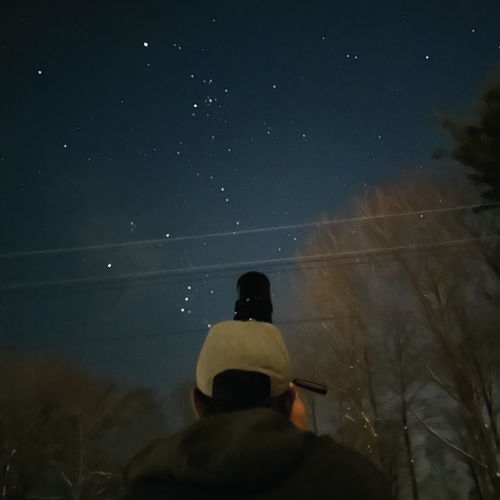 Person looks through telescope at the night sky