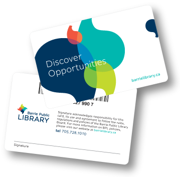 Image show the front and back of a Barrie Public Library card